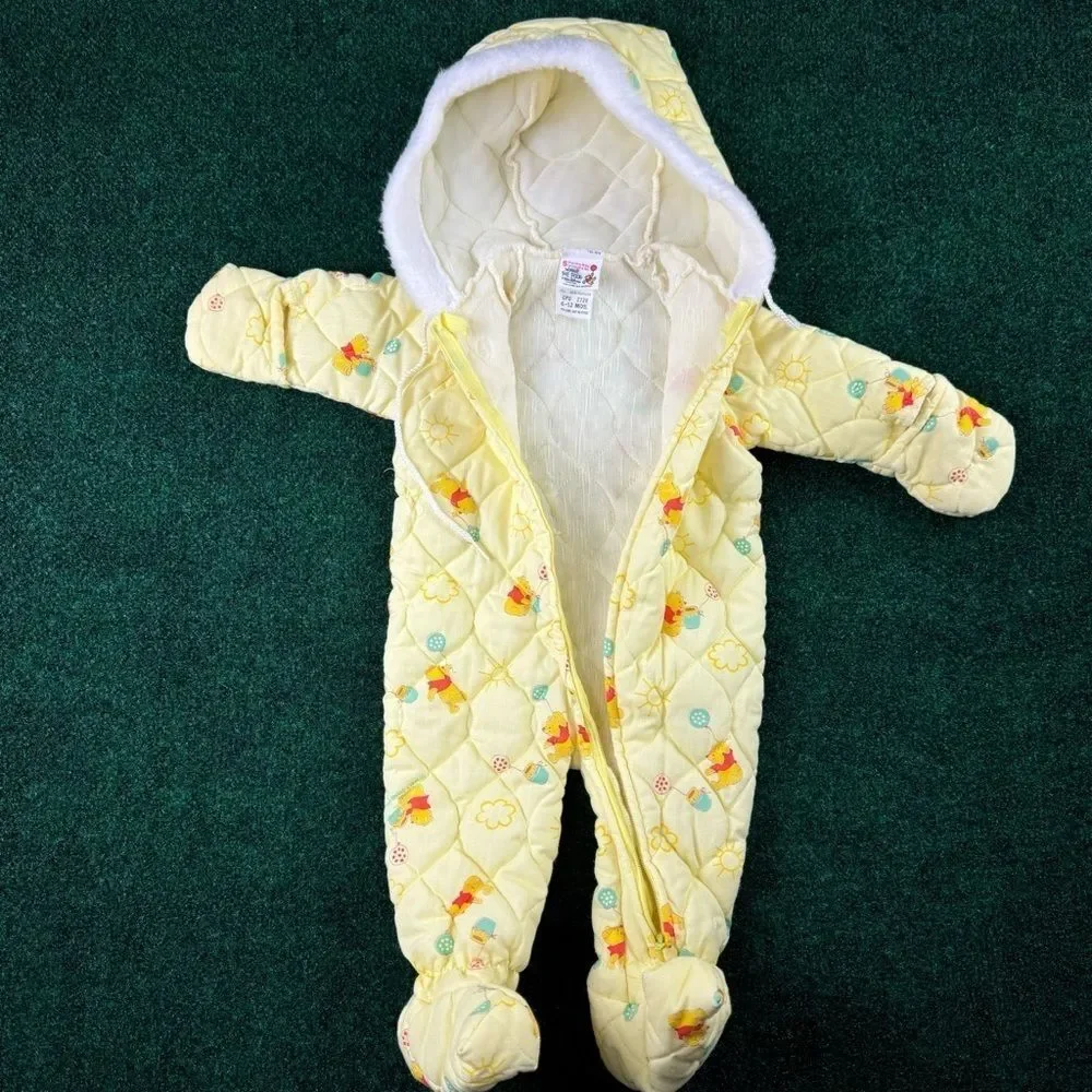Disney WINNIE THE POOH Full Body Hooded Quilted Baby Snowsuit Size 6-12 Months
